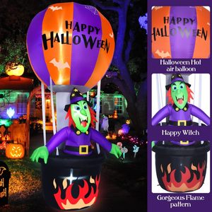Venta caliente 7 pies Halloween inflable fantasma decoraciones bruja montando en un colorido luces LED globos de aire caliente - Product Image 4