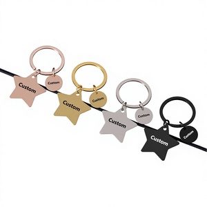 Direct Sale <b>Custom</b> Fashion Star Blank Stainless Steel <b>Keychains</b> with Small Heart Piece Hard-Wearing - Product Image 2