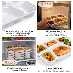 Food Grade 6 <b>Compartment</b> White PP <b>Lunch</b> <b>Box</b> with OPS Transparent Lid BPA Free Leak-Proof Meal Prep Takeaway Container - Product Image 3