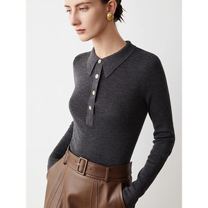 Polo de <span class=keywords><strong>lana</strong></span> <span class=keywords><strong>merino</strong></span> fino de primavera para <span class=keywords><strong>mujer</strong></span>, suéter de Cachemira de punto de manga larga coreano personalizado para <span class=keywords><strong>mujer</strong></span> - Product Image 2