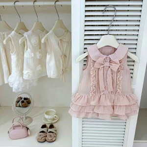 Robe d'été rose à volants et nœud pour filles, style princesse, tenue de fête mignonne pour enfants - Product Image 1