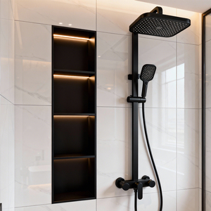 Nicchia Doccia Angolare in Acciaio Inox Verniciato a Polvere dal Design Moderno per <span class=keywords><strong>Bagno</strong></span> di Appartamento, Nicchia a Parete Incassata <span class=keywords><strong>Salvaspazio</strong></span> con LED - Product Image 1