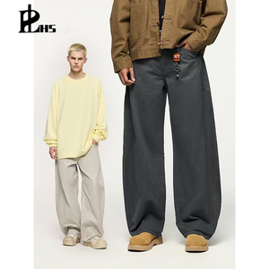 Pantalones Cargo Curvos de Algodón para Hombre, Estilo Retro Americano, Corte Holgado, Teñido en Acción, Personalizados, de Felpa Francesa Pesada, Tipo Baggy - Product Image 3