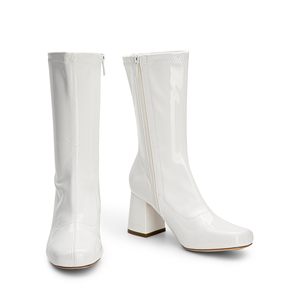 Botas <span class=keywords><strong>Gogo</strong></span> de media pantorrilla para mujer a la moda, botines de punta cuadrada con tacón de bloque bajo y cremallera - Product Image 1
