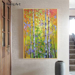 Pintura <span class=keywords><strong>al</strong></span> óleo <span class=keywords><strong>de</strong></span> paisaje <span class=keywords><strong>de</strong></span> bosque <span class=keywords><strong>de</strong></span> abedul 100% hecha a mano sobre lienzo, pintor altamente calificado, Escena <span class=keywords><strong>de</strong></span> árbol <span class=keywords><strong>de</strong></span> <span class=keywords><strong>primavera</strong></span> para decoración del hogar - Product Image 2