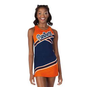 Vrouwen <span class=keywords><strong>Cheerleading</strong></span> Uniform Oranje Marine Mouwloze Panters Ontwerp Hoge Elastische Ademende Team Performance Outfit Sportkostuum - Product Image 1