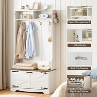 Ferme Blanc Hall Arbre Banc Porte-Manteau Tiroirs Flip avec Armoire à Chaussures pour Entrée et Rangement Mudroom