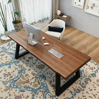 Bureau de travail en bois de chêne massif au design minimaliste nordique, table longue moderne en fer forgé simple pour la maison, le bureau, la chambre à coucher