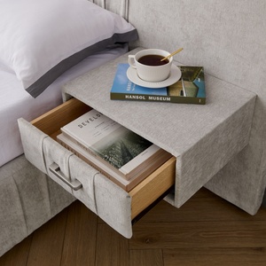 <span class=keywords><strong>Lit</strong></span> King Size en Tissu Chenille Beige au Design Unique avec Table <span class=keywords><strong>de</strong></span> Chevet et Tête <span class=keywords><strong>de</strong></span> <span class=keywords><strong>Lit</strong></span> Plissée Rembourrée - Product Image 4