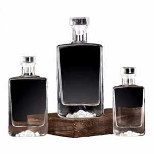 Botella de Vino de Vidrio Transparente Cuadrada de 1000 ml con Cuello Corto y Tapón de Vidrio, Apta para Whiskys, Brandy y <span class=keywords><strong>Vodka</strong></span> - Product Image 1
