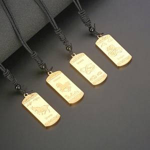 Collier personnalisé en acier inoxydable plaqué or carte de tarot 12 <span class=keywords><strong>horoscope</strong></span> signe du zodiaque collier pendentif tressé en corde de nylon noir - Product Image 2