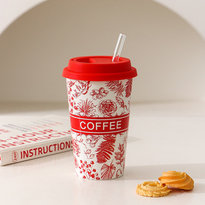 Hot Selling Ceramic Coffee Travel Mug Personalized Milk Tea Ceramic Cup with Straw - Product Image 4