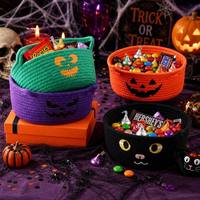 Panier de rangement en corde de coton motif chat de dessin animé pour Halloween, organisateur de chaussettes et de cosmétiques, petit bac de rangement pour la maison
