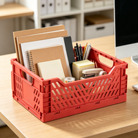 Panier de rangement pliable en plastique creux avec poignée, organisateur de bureau empilable pour le rangement des articles divers à la maison et au bureau