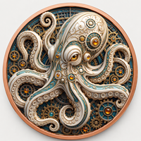 Pièce de monnaie Steampunk en cuivre pur 999 de 1 oz, motif pieuvre, haute relief, colorée UV, électroplaquée, imprimée en typographie, finition proof-like, artisanat tentacule