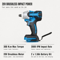 Cordless Impact Wrench 20V Brushless 300 N.m Power Impact Gun 1/2 Inch Drive Electric Impact Wrench 2 X 1.3Ah Battery