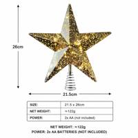 Hochwertiger 5-Spitziger Stern LED Christbaumspitze Batteriebetrieben mit 5 Farben Glitzer
