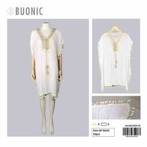 HDJ Copricostume Estivo da Donna in Chiffon con Scollo a V e Ricami in Pizzo, Vestibilità Ampia, Mini Abito da Spiaggia 60x90cm Bianco Beige - Product Image 1