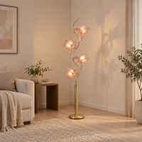 Lampadaire moderne en fer doré avec abat-jour floral en verre en forme de lotus pour villa, salon, chambre, hôtel, décoration intérieure