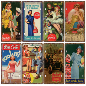 <span class=keywords><strong>Vintage</strong></span> americano para Coca-Cola Tin Pintura Publicidade Cartaz Papelão Offset Papel para Bar Background Wall Decoration Home Wall Ar - Product Image 3
