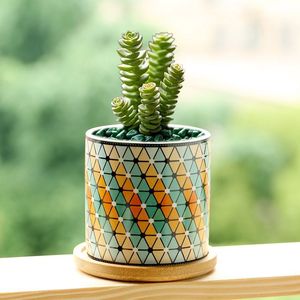 Pot de fleurs pastoral pour plantes succulentes, fleurs, pot en céramique simple pour intérieur, bureau, balcon, bureau, avec trous pour la ventilation - Product Image 2