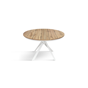 Gabri Extendable <b>Round</b> <b>Table</b> 120-170 Cm Rustic Oak Melamine Top <b>White</b> Iron Base Indoor Dining - Product Image 2