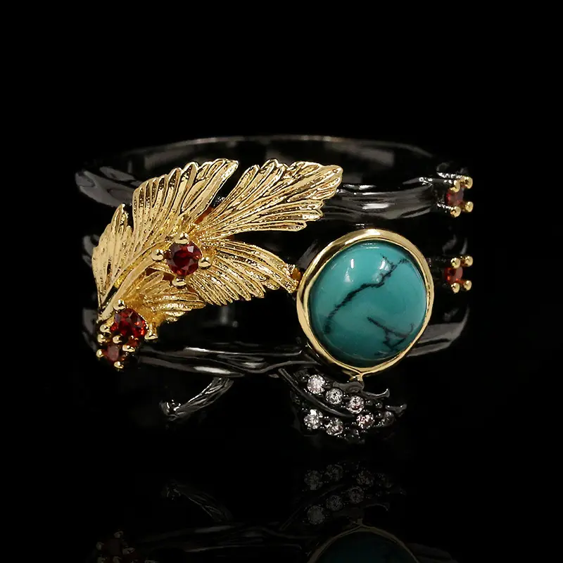 Fashion Jewelry KYRA01183 Antique Gold Plated Turquoise Ring for women