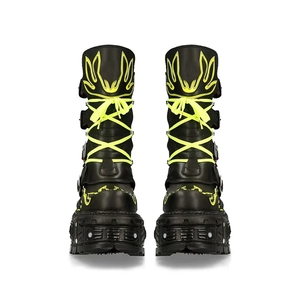 Bottes à plateforme gothiques punk, noires et jaunes, à motif flamme, talon de 8 cm, en cuir PU, chaussures unisexes, taille 35-45 - Product Image 2