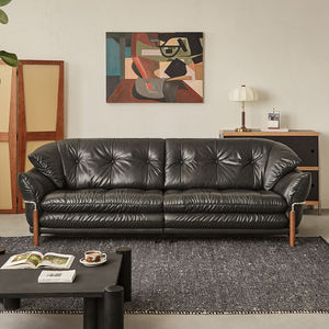 Canapé une place Mumo Furniture <span class=keywords><strong>Monet</strong></span> Vintage en cuir PU ciré à l'huile, style français antique, noir, rangée droite, salon, nouveau produit - Product Image 2