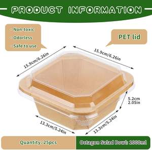 Bol à salade octogonal en papier kraft jetable, directement de l'usine, avec logo personnalisé, épaissi, pour camping et extérieur - Product Image 2