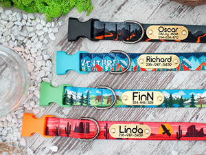 Collar de Terciopelo Sólido Personalizado con Etiqueta de Identificación con Nombre, Diseño de Bosque con Árboles y Lazo para Perros Pequeños/Medianos/Grandes - Product Image 2