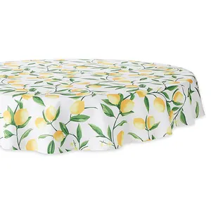 Wholesale 60" R Custom Printed Fabric Cotton Table Cloth Lemon Bliss Print Outdoor Tablecloth With Zipper