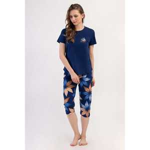 Traje de dormir capri ovalado de manga corta con cuello redondo para mujer - Product Image 4