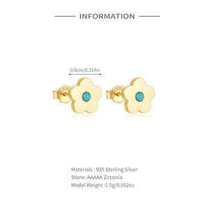 ROXI - Aretes de Plata de Ley 925 con Flor Turquesa y Diamantes Incrustados para Mujer - Product Image 2