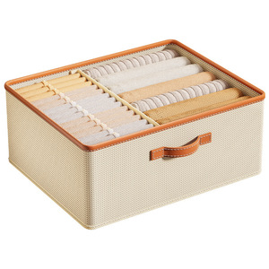 Clothing <b>Storage</b> <b>Box</b> With Dividers Foldable Rectangle Beige Gray Wardrobe Organizer For Underwear Pants - Product Image 3