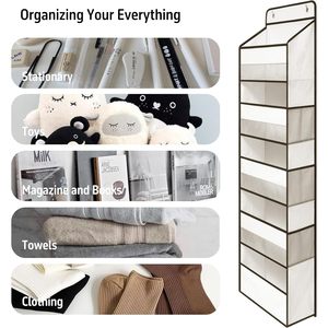 Organisateur blanc à suspendre derrière la porte, 5 grandes poches transparentes, 6 poches latérales en maille, rangement suspendu anti-basculement pour derrière les portes et les murs - Product Image 6