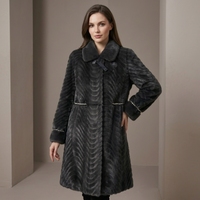 Manteau mi-long en fausse fourrure de vison gris foncé pour femme, col montant en vison ondulé doré, orné de perles faites à la main, vêtement d'extérieur de luxe chaud pour l'hiver