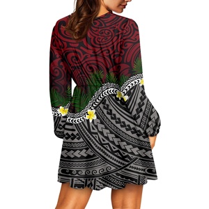 Custom Mini <strong>Dress</strong> for Women Sweet Polynesian Style Flowy Summer Features V-Neck Long <strong>Peasant</strong> Sleeves Stretchy Natural Mini <strong>Dress</strong> - Product Image 4