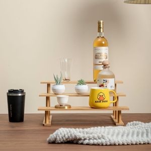 Solid Wood Tiered Display <b>Shelf</b> Three Layer <b>Desktop</b> Storage Rack For Wine And Decor - Product Image 3