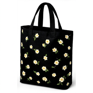 Custom Logo Eco Friendly Recycled Floral Design <b>Black</b> Organic Cotton Canvas Grocery Carry <b>Tote</b> Shopping <b>Bag</b> for Grocery - Product Image 2