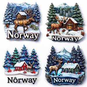 Aimants de réfrigérateur 3D en métal, souvenirs imprimés UV des monuments touristiques de Norvège, best-sellers - Product Image 4