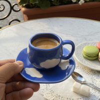Vente en gros d'usine - Tasses à expresso en porcelaine faites à la main 3oz, tasses à thé en céramique irrégulières avec soucoupe, compatibles lave-vaisselle pour café