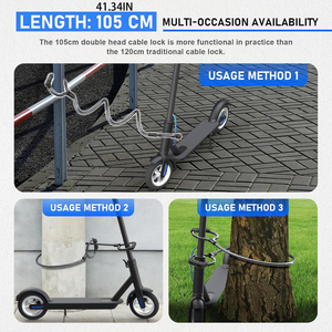 UMEDO YMCLL026 Cadenas <span class=keywords><strong>antivol</strong></span> à combinaison à 4 chiffres avec câble en acier, double attache type menottes, 12x105cm pour trottinette électrique et vélo électrique - Product Image 5