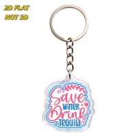 Porte-clés en acrylique imprimé UV, motif 'Économisez l'eau, buvez de la tequila', citation amusante pour fête, design verre à vin et feuille, breloque de bar humoristique, pendentif transparent