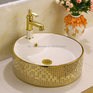 Bto Vòng vàng-mạ sang trọng gốm lưu vực thiết bị vệ sinh Countertop rửa lưu vực giá rẻ giá phòng tắm tàu chìm - Product Image 2