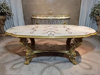 Ensemble de salle à manger Imperial Classic Palace Villa Shell 8 chaises avec tissu perlé plaqué or pour la maison