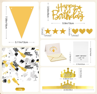 Bannière Joyeux Anniversaire Noir et Or, Drapeaux Triangulaires, Carte Enveloppe, Couronne, Décorations de Gâteau, Confettis, Ballons en Latex pour Décoration de Fête d'Anniversaire