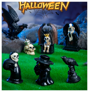 Lindas mini figuritas lámpara gato monstruo esqueleto murciélago casa cabezas calabaza calaveras Halloween resina decoraciones artesanías adornos personalizados - Product Image 3