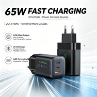 Chargeur GaN 65W en gros, triple port PD3.0 QC3.0, 2 ports USB-C, charge rapide, prise EU, certifié CE pour smartphone, ordinateur portable, tablette