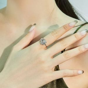 Dylam Fancy Stylish Jewelry Women 925 Sterling <b>Silver</b> Rhodium 18K Gold Plated <b>Adjustable</b> Rotatable Rose Flower Anxiety <b>Rings</b> - Product Image 3